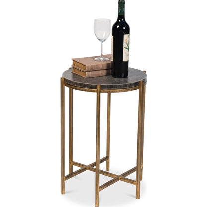 Spence Side Table by Sarreid Ltd.. Made from leather, wood, iron in a transitional style.