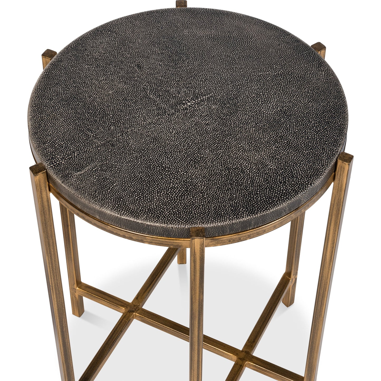007 SR-858142 | Additional Silo | Spence Side Table by Sarreid Ltd.. Made from leather, wood, iron in a transitional style.
