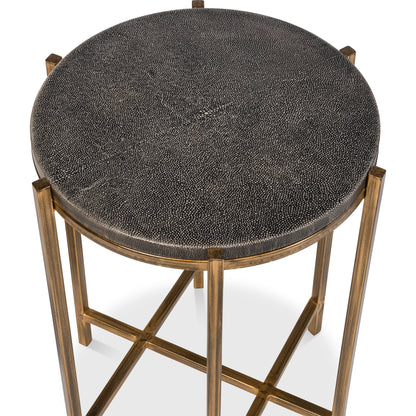 Spence Side Table by Sarreid Ltd.. Made from leather, wood, iron in a transitional style.