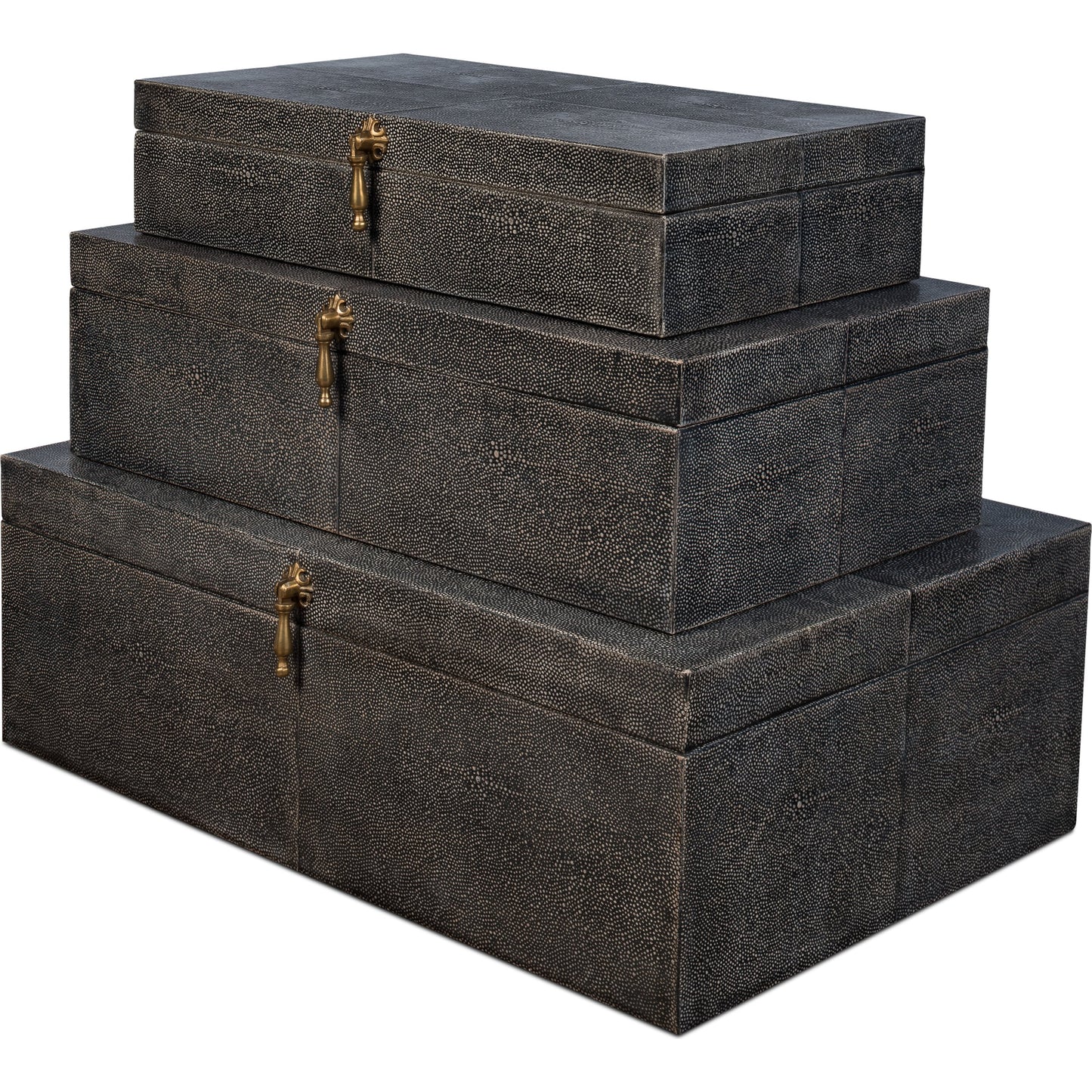 000 SR-857620 | Primary Silo | Cosmos Nesting Boxes by Sarreid Ltd.. Made from shagreen leather, wood, brass in a transitional style.