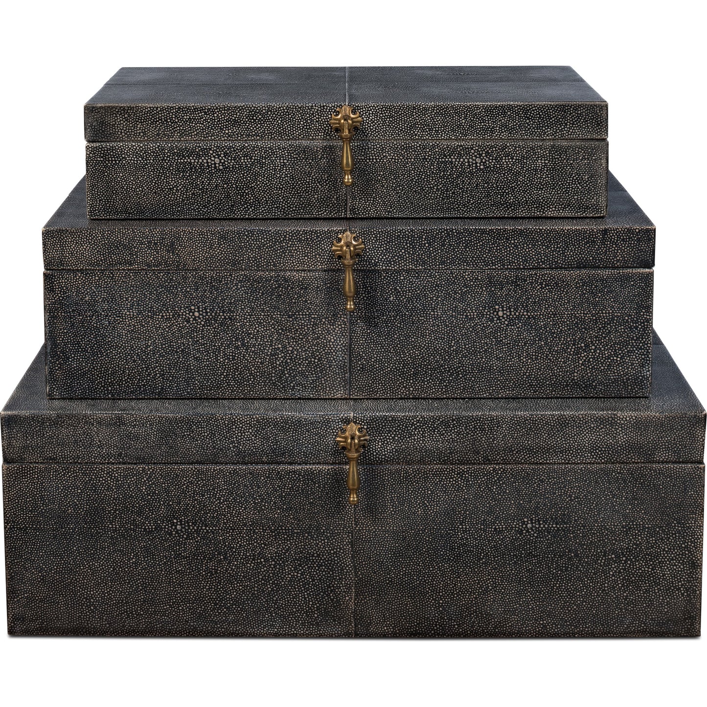 001 SR-857620 | Additional Silo | Cosmos Nesting Boxes by Sarreid Ltd.. Made from shagreen leather, wood, brass in a transitional style.