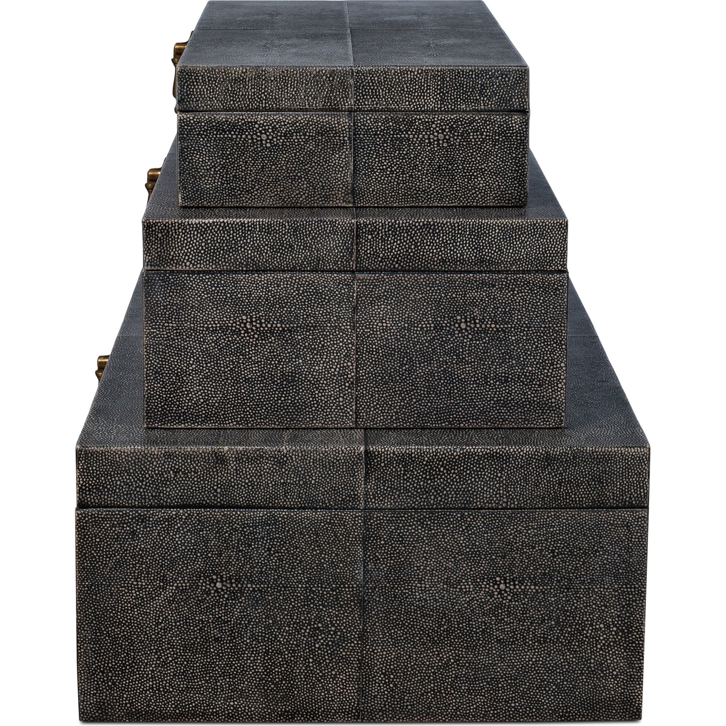 002 SR-857620 | Additional Silo | Cosmos Nesting Boxes by Sarreid Ltd.. Made from shagreen leather, wood, brass in a transitional style.