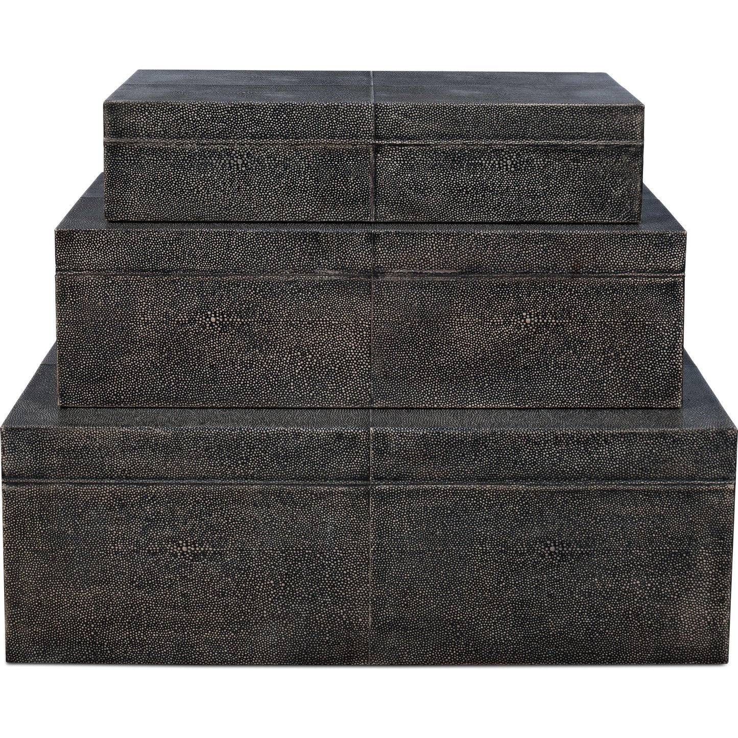 003 SR-857620 | Additional Silo | Cosmos Nesting Boxes by Sarreid Ltd.. Made from shagreen leather, wood, brass in a transitional style.