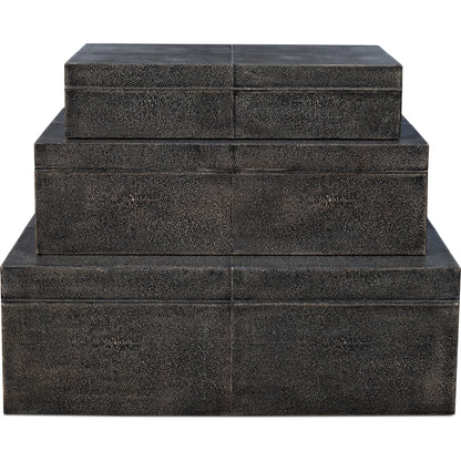 Cosmos Nesting Boxes by Sarreid Ltd.. Made from shagreen leather, wood, brass in a transitional style.