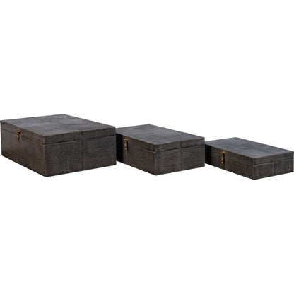 Cosmos Nesting Boxes by Sarreid Ltd.. Made from shagreen leather, wood, brass in a transitional style.