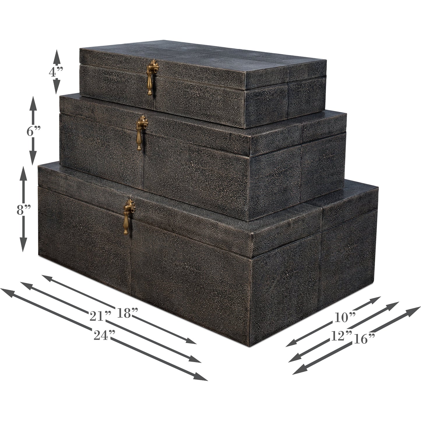 005 SR-857620 | Additional Silo | Cosmos Nesting Boxes by Sarreid Ltd.. Made from shagreen leather, wood, brass in a transitional style.