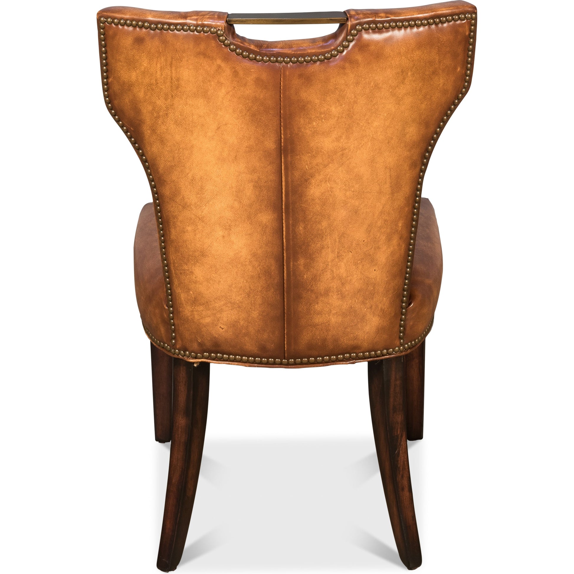 Broderick Dining Chair by Sarreid Ltd. in brown and carter brown leather. Made from wood, leather, iron in a rustic style.
