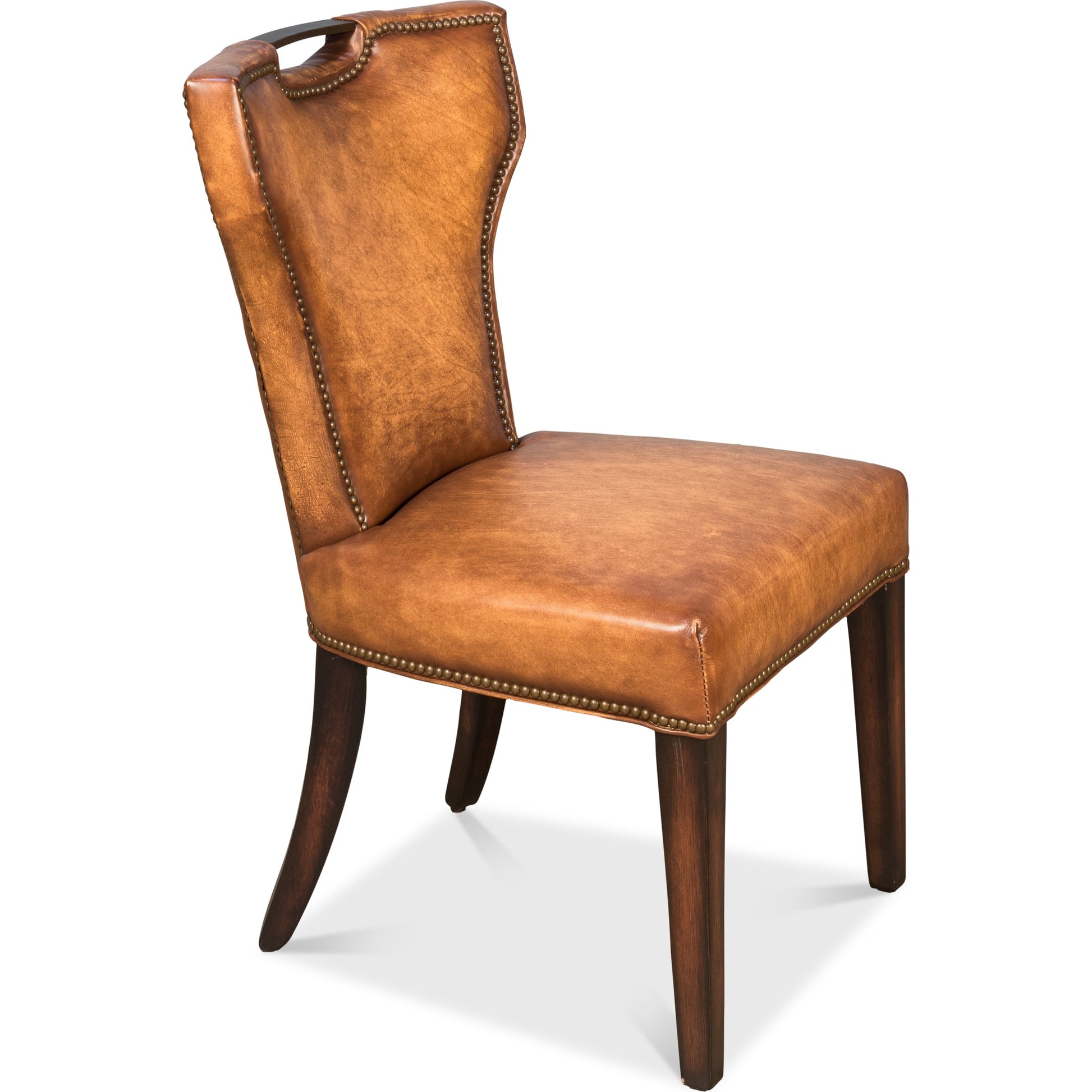 Broderick Dining Chair by Sarreid Ltd. in brown and carter brown leather. Made from wood, leather, iron in a rustic style.