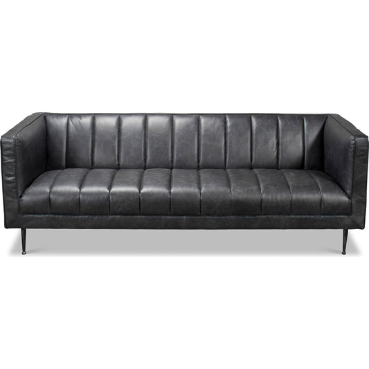 Lexington Sofa by Sarreid Ltd. in gray and nottinghill grey leather. Made from leather, metal in a modern style.