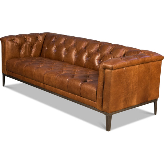 Cuba Brown Cube Sofa by Sarreid Ltd. in brown and cuba brown leather. Made from leather, metal in a modern style.