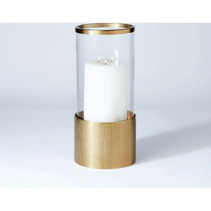 Plaid Etched Glass Hurricane by Global Views in antique brass. Made from brass, glass in a transitional style.