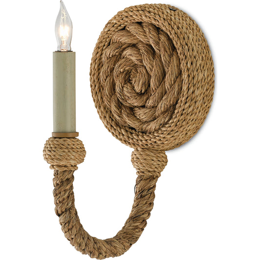 Wallis Wall Sconce by Currey and Company. Made from wrought iron, rope in a coastal style.
