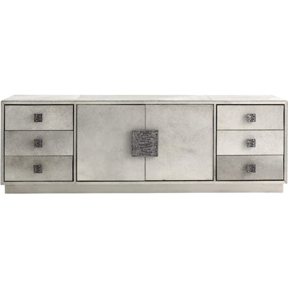 Metro Cabinet by Global Views in antique nickel, brushed nickel. Made from mdf, aluminum, stainless steel, hair on leather, polyester suede in a modern style.