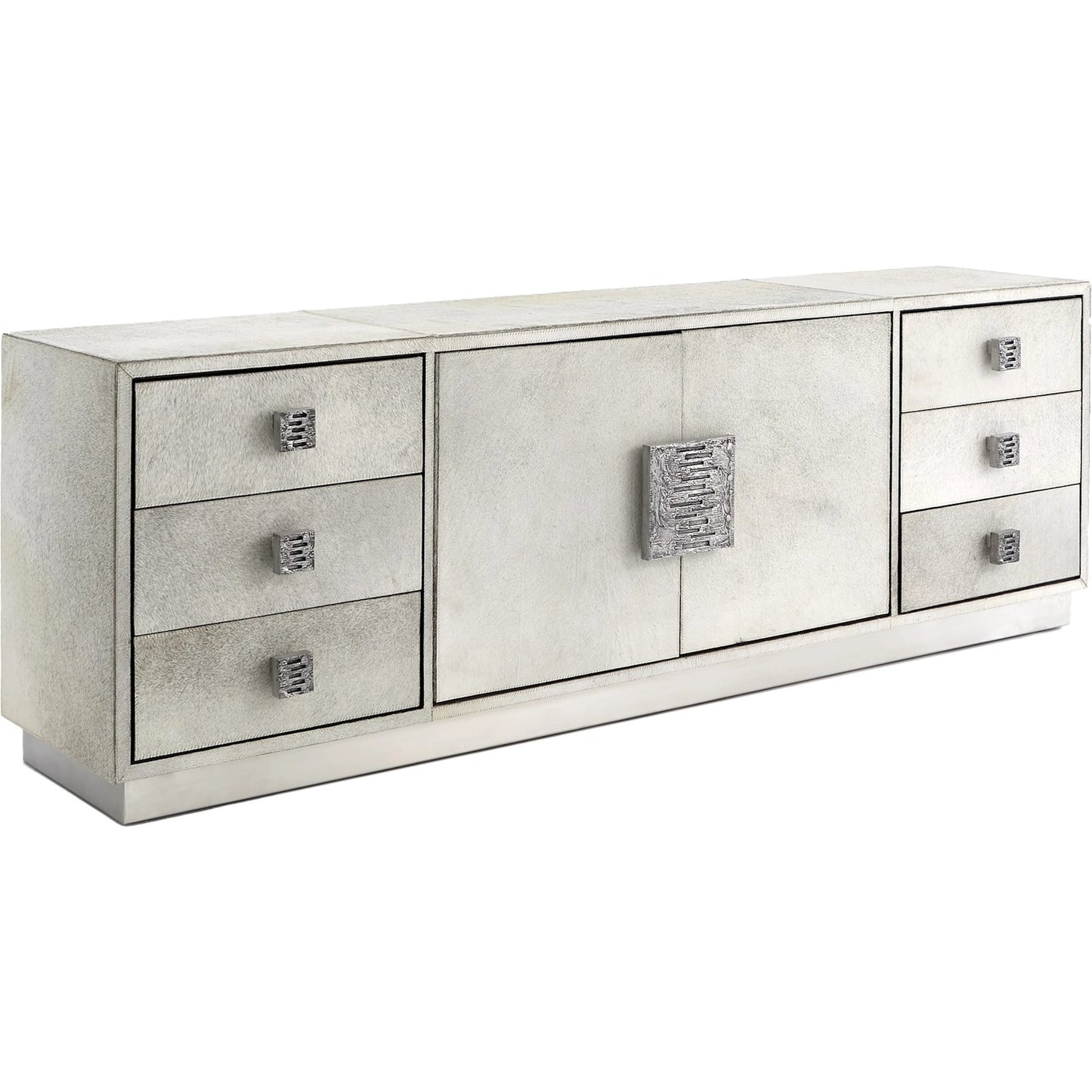 008 SR-701644 | Lifestyle | Metro Cabinet by Global Views in antique nickel, brushed nickel. Made from mdf, aluminum, stainless steel, hair on leather, polyester suede in a modern style.