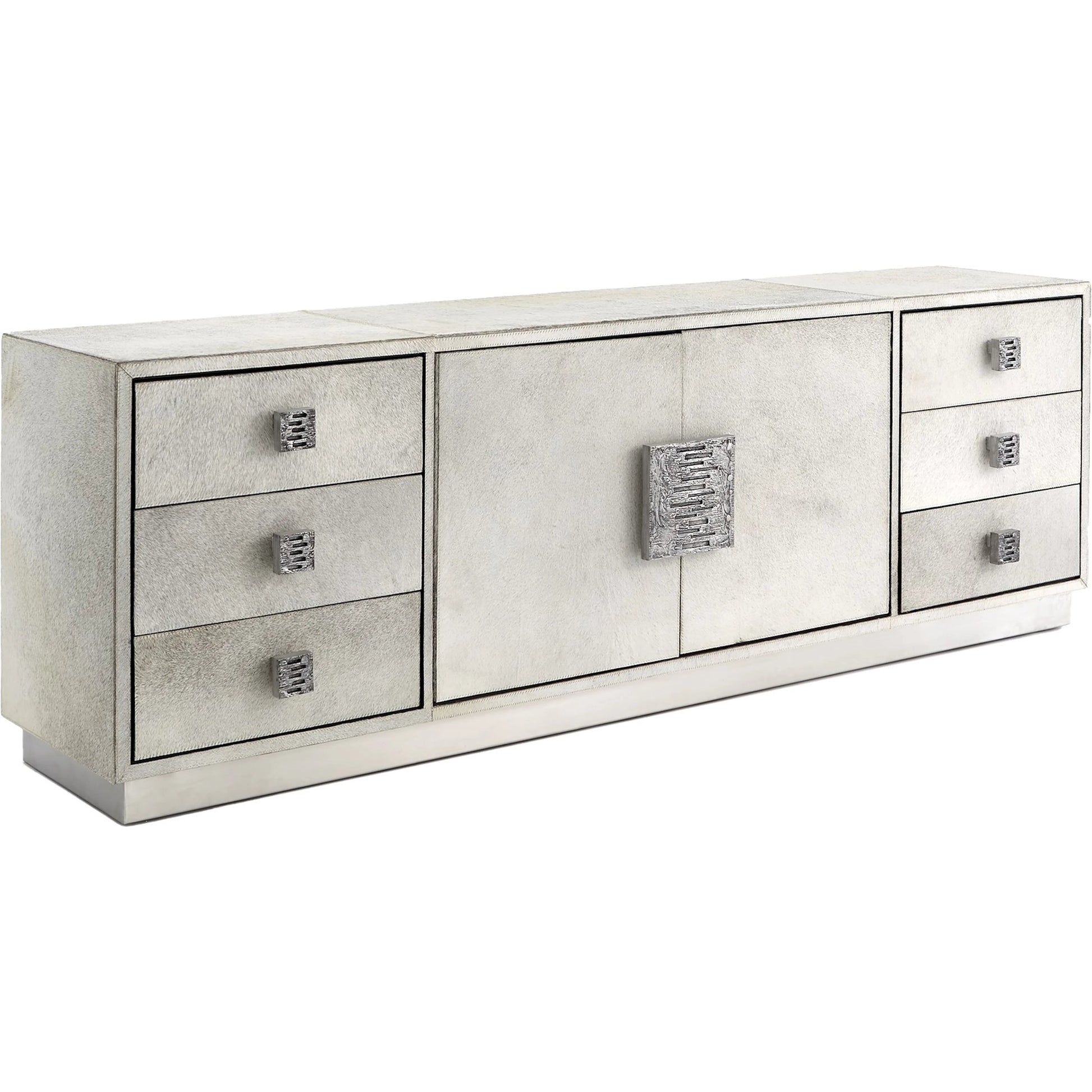 Metro Cabinet by Global Views in antique nickel, brushed nickel. Made from mdf, aluminum, stainless steel, hair on leather, polyester suede in a modern style.