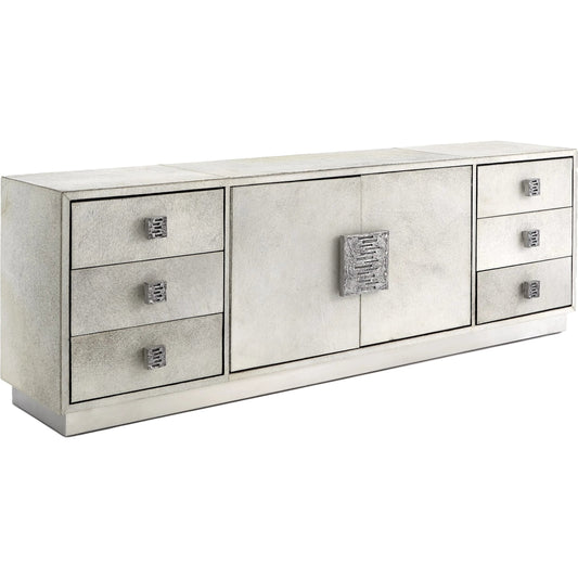 Metro Cabinet by Global Views in antique nickel, brushed nickel. Made from mdf, aluminum, stainless steel, hair on leather, polyester suede in a modern style.