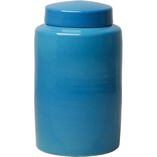 Round Tea Canister by Emissary USA in french turquoise. Made from unique in a coastal style.