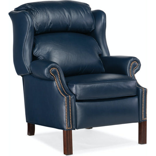 Chippendale Reclining Wing Chair by Bradington-Young by Hooker Furniture in mahogany finish, french natural nails. Made from 100% leather in a unique style.