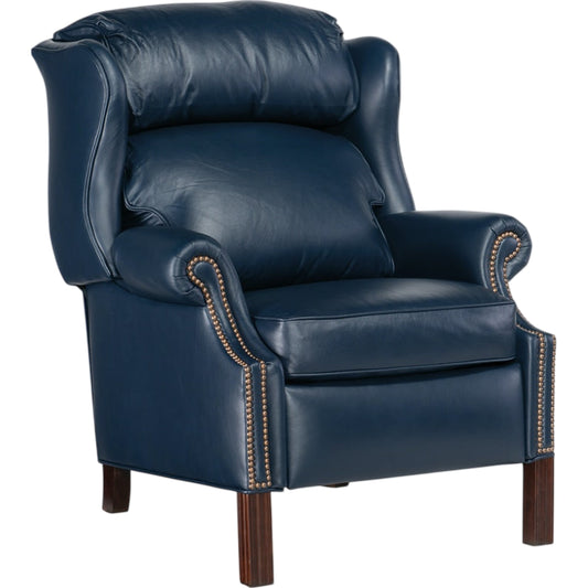 Chippendale Reclining Wing Chair by Hooker Furniture in mahogany finish, french natural nails. Made from 100% leather in a traditional style.