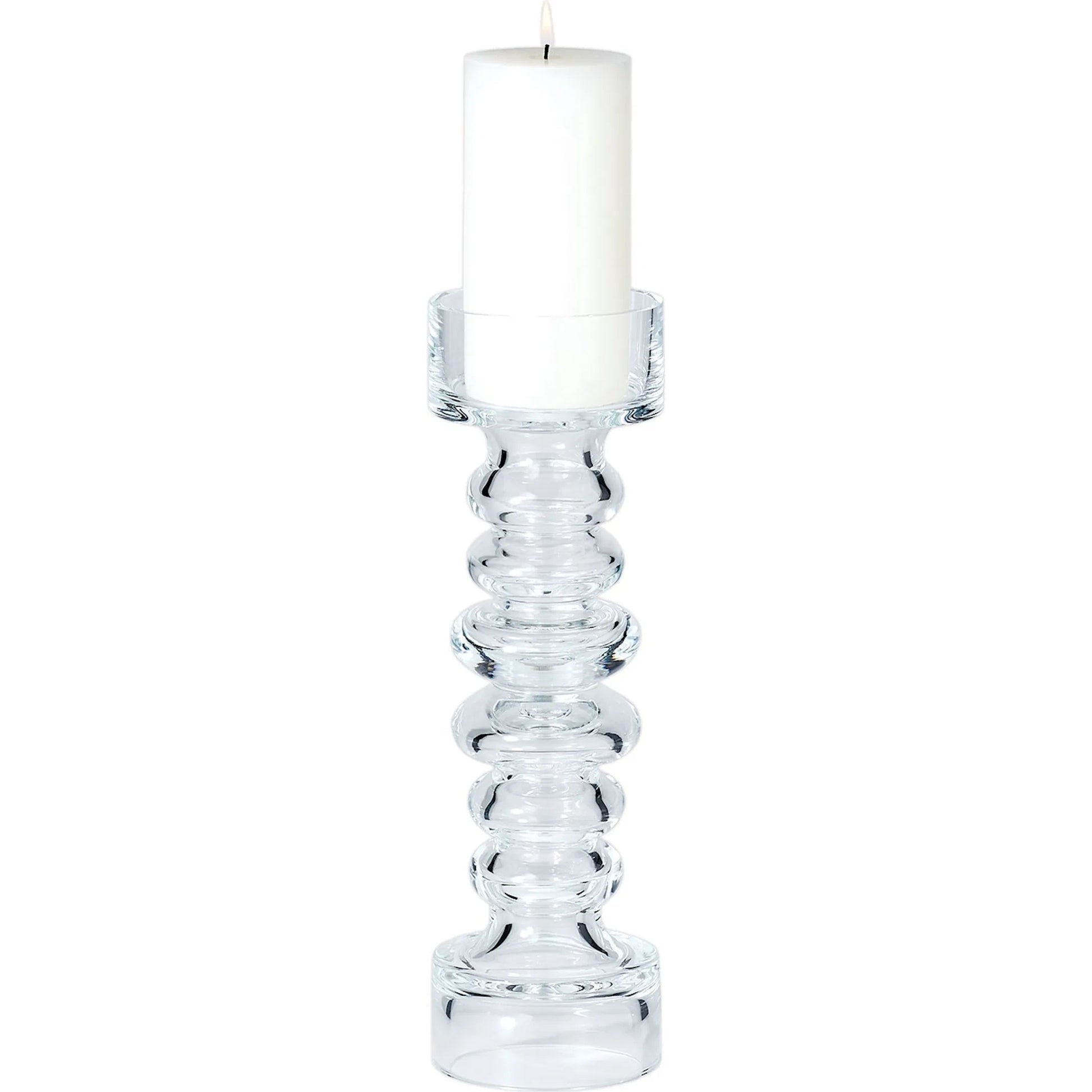 Glass Ribbed Candleholder by Global Views. Made from glass in a transitional style.