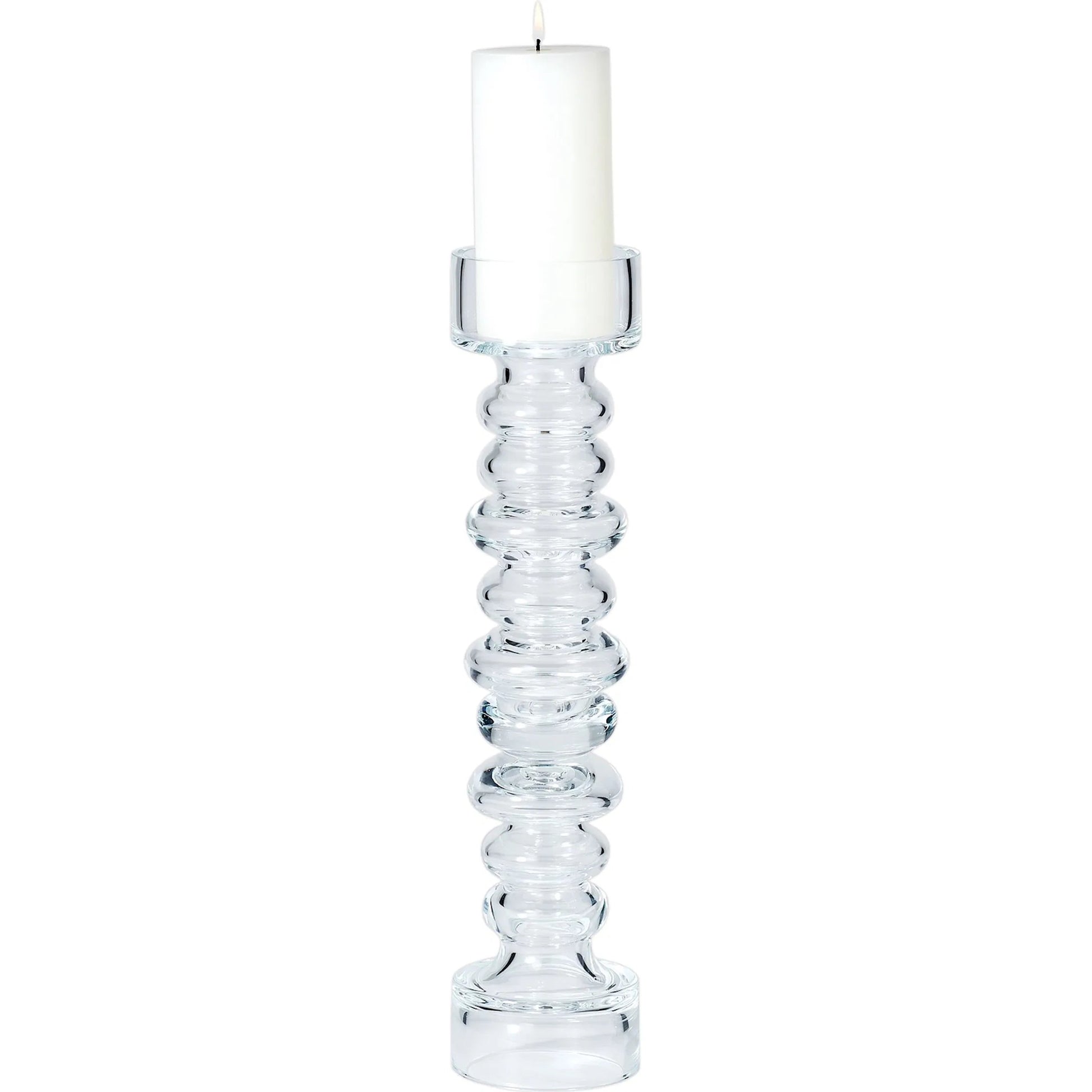 Glass Ribbed Candleholder by Global Views. Made from glass in a transitional style.