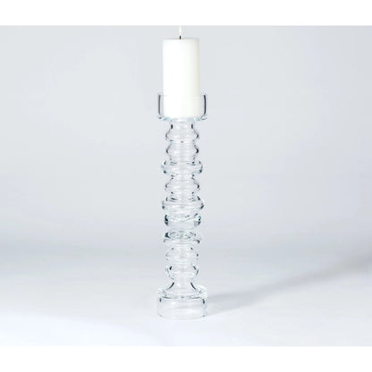 Glass Ribbed Candleholder by Global Views. Made from glass in a transitional style.