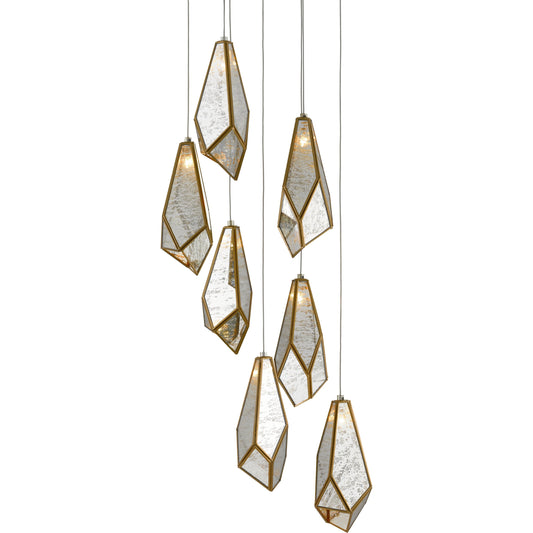 Glace Pendant by Currey and Company in painted silver, antique brass. Made from brass in a modern style.