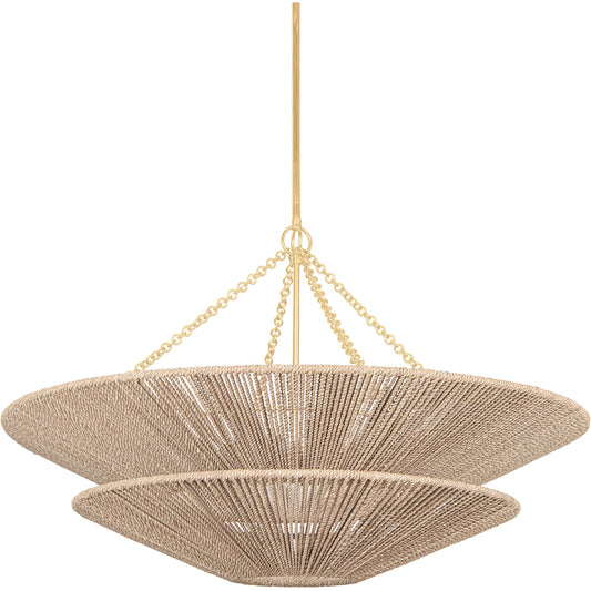 Tropea Chandelier by Corbett in gold leaf. Made from natural woven in a coastal style.