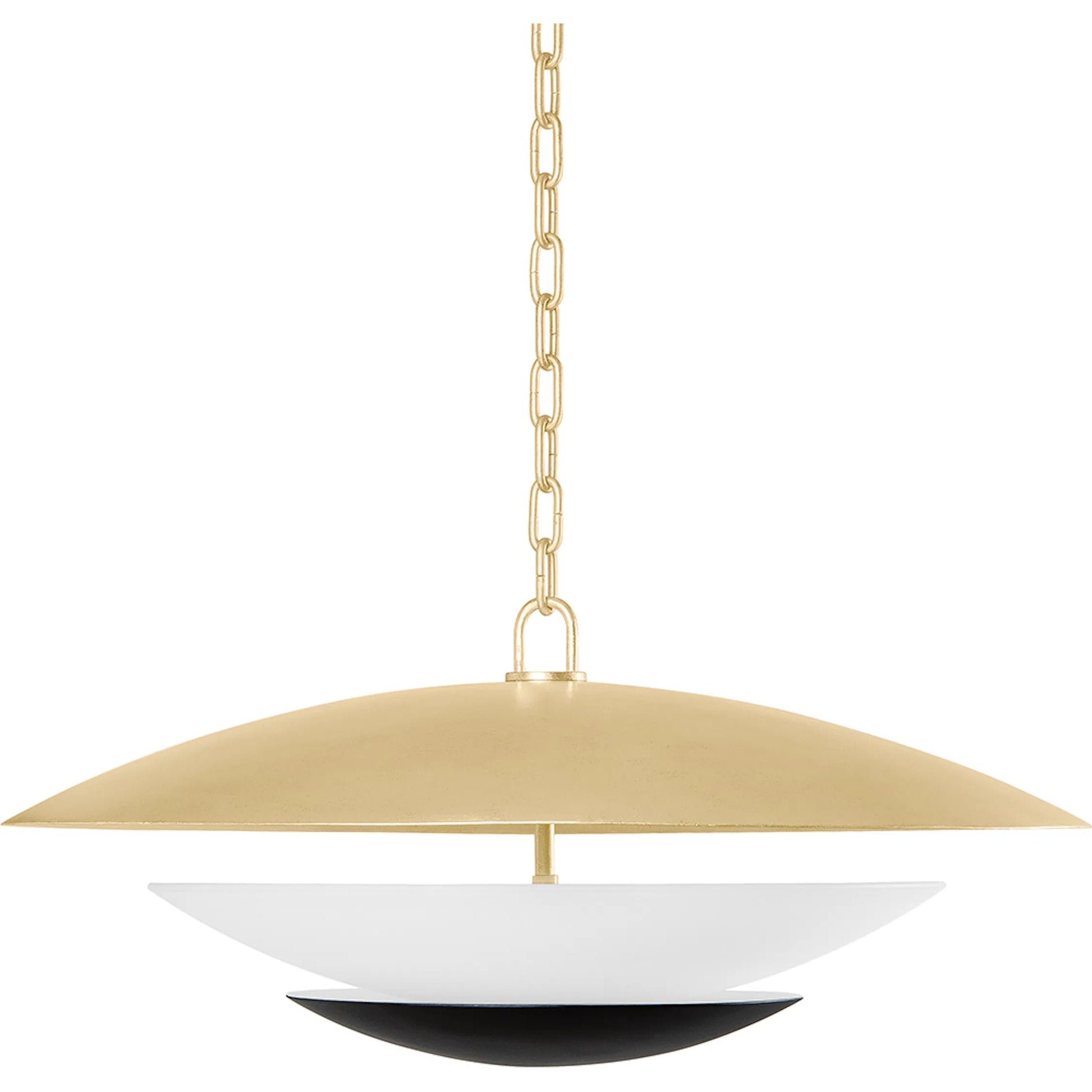 Adara Pendant by Corbett in vintage gold leaf and soft black. Made from steel in a modern style.