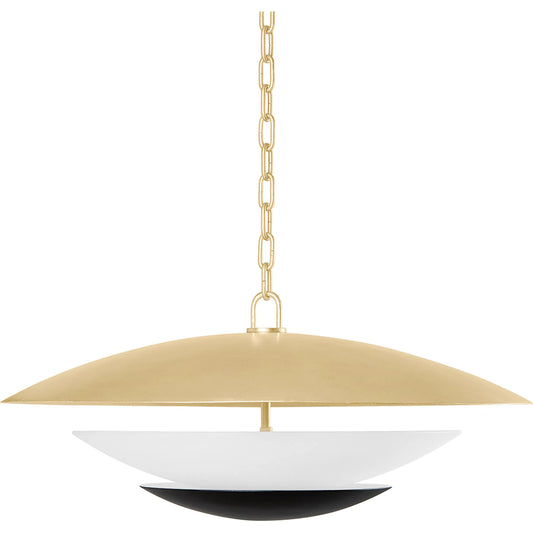 Adara Pendant by Corbett in vintage gold leaf and soft black. Made from steel in a modern style.