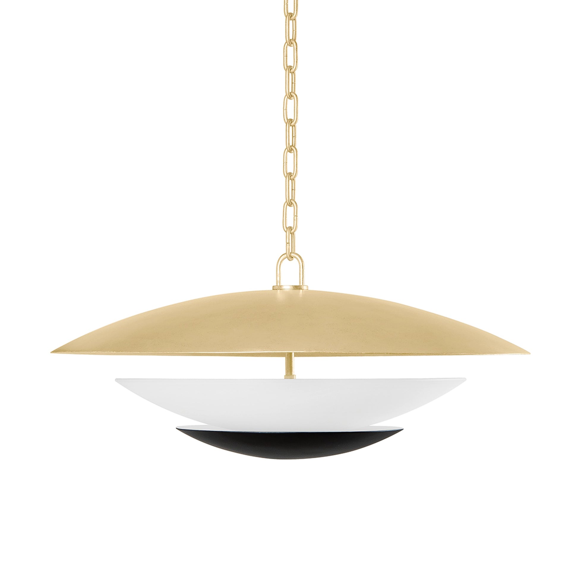 Adara Pendant by Corbett in vintage gold leaf and soft black. Made from steel in a modern style.
