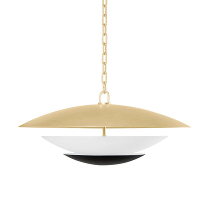 Adara Pendant by Corbett in vintage gold leaf and soft black. Made from steel in a modern style.