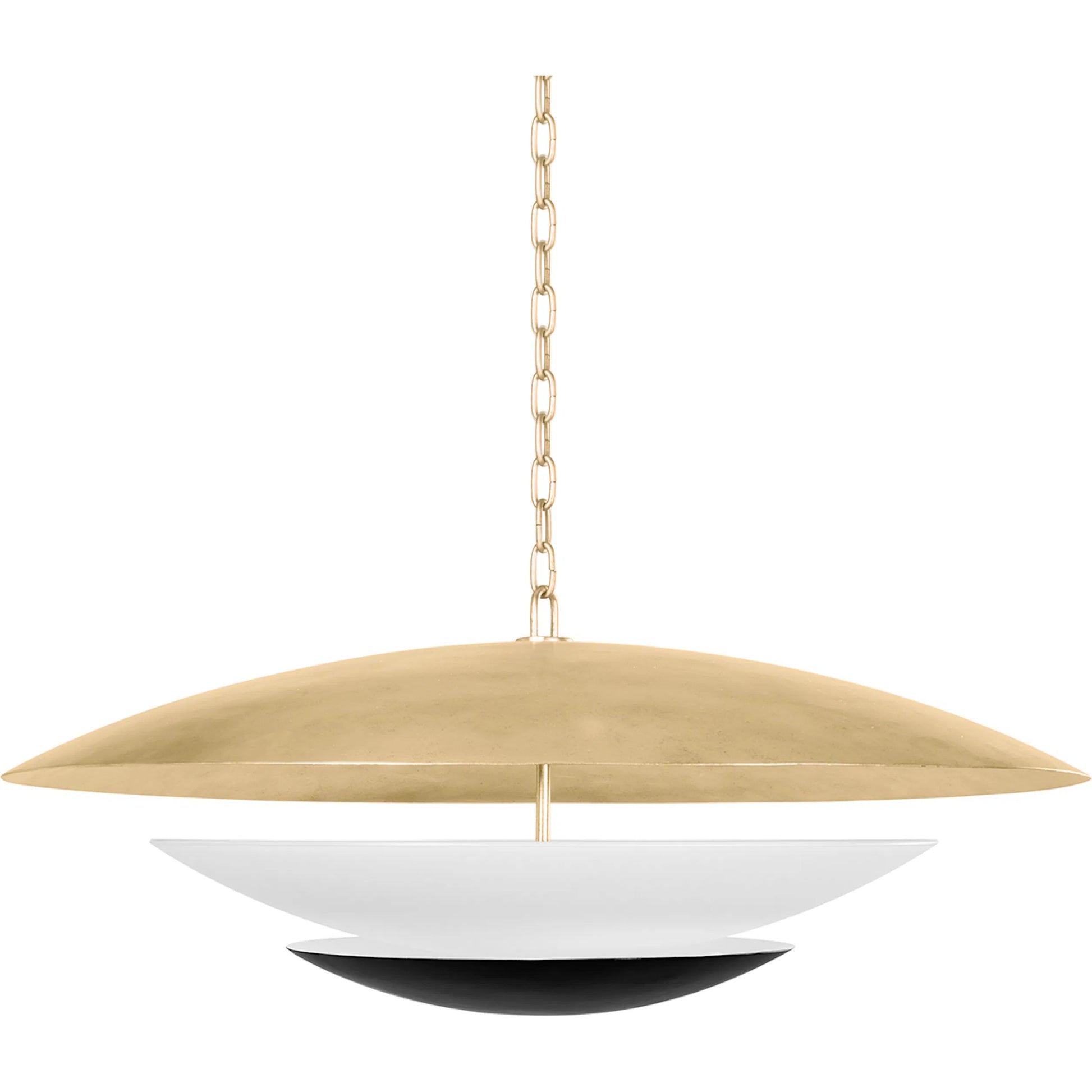 Adara Pendant by Corbett in vintage gold leaf and soft black. Made from steel in a modern style.