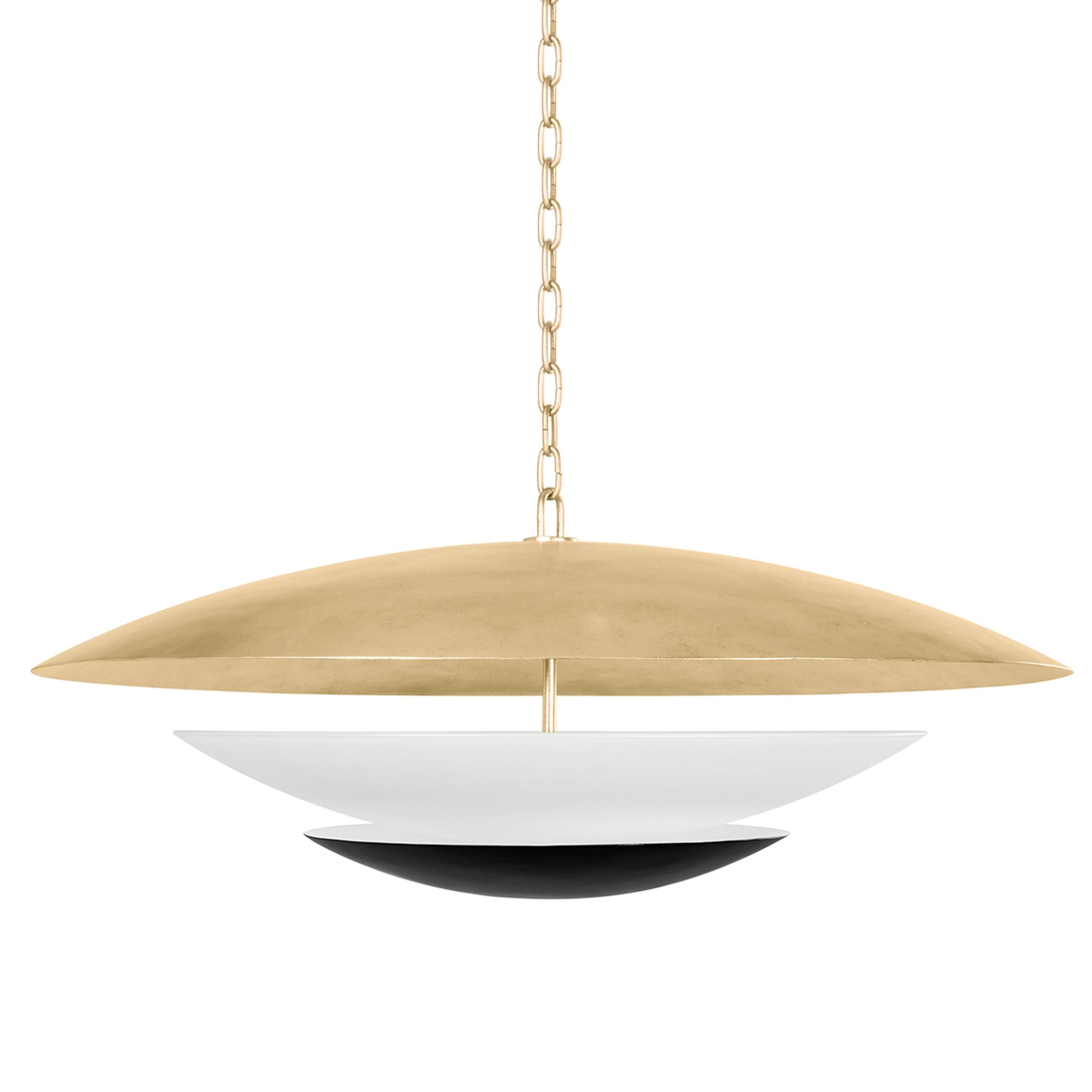 Adara Pendant by Corbett in vintage gold leaf and soft black. Made from steel in a modern style.