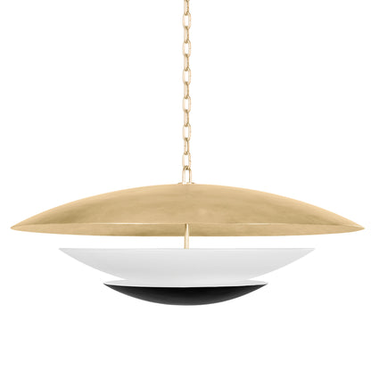Adara Pendant by Corbett in vintage gold leaf and soft black. Made from steel in a modern style.
