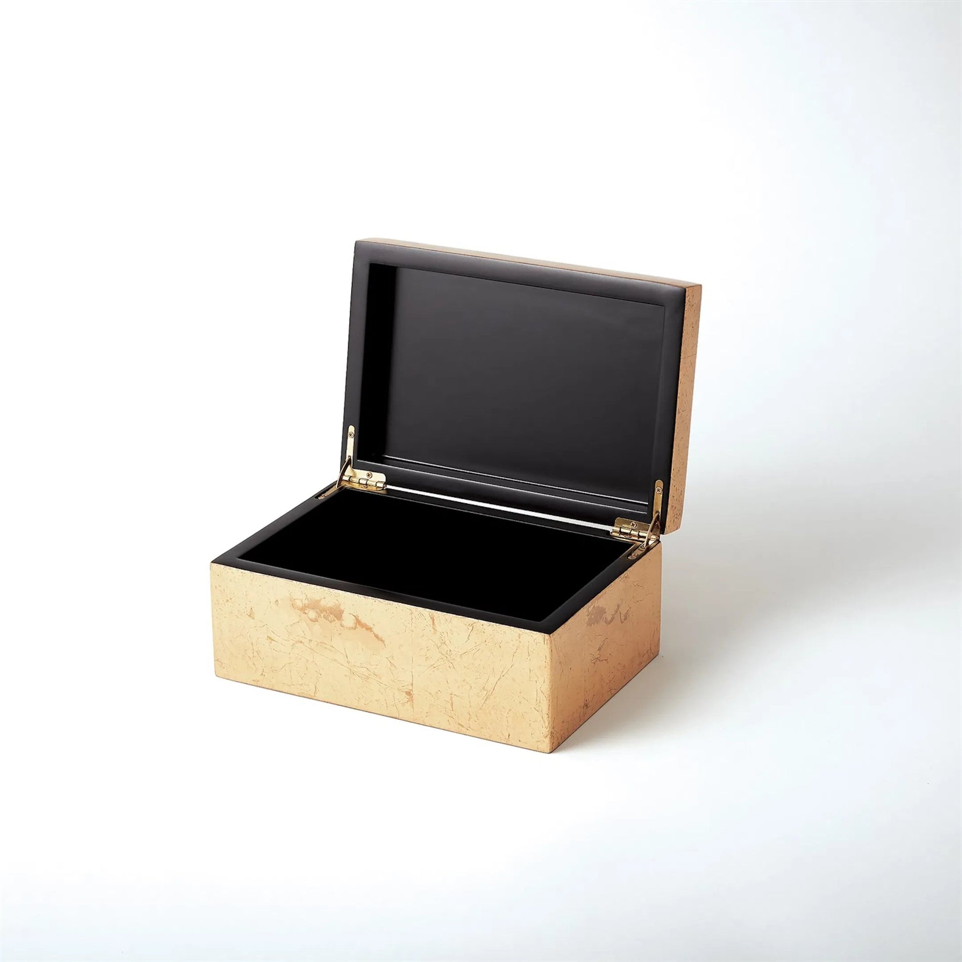 Luxe Leaf Box by Global Views in vietnamese lacquer, gold leaf. Made from mdf in a transitional style.