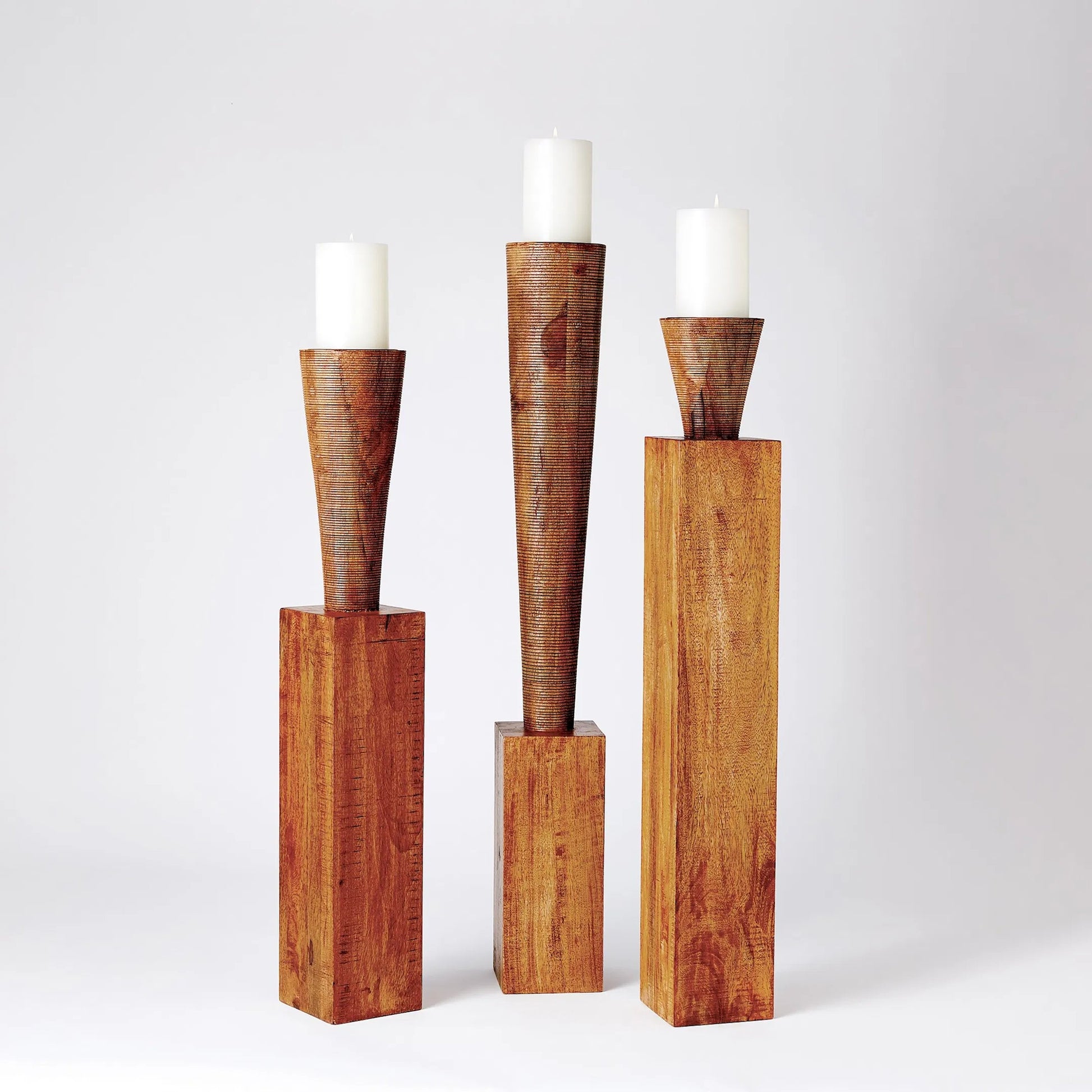 Bangou Floor Pillar Holder by Global Views in brown textured. Made from mango in a eclectic & global style.