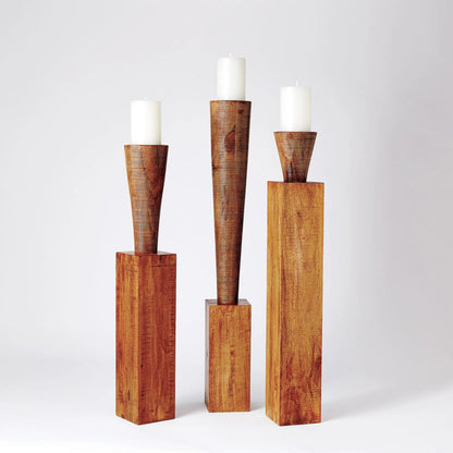 Bangou Floor Pillar Holder by Global Views in brown textured. Made from mango in a eclectic & global style.