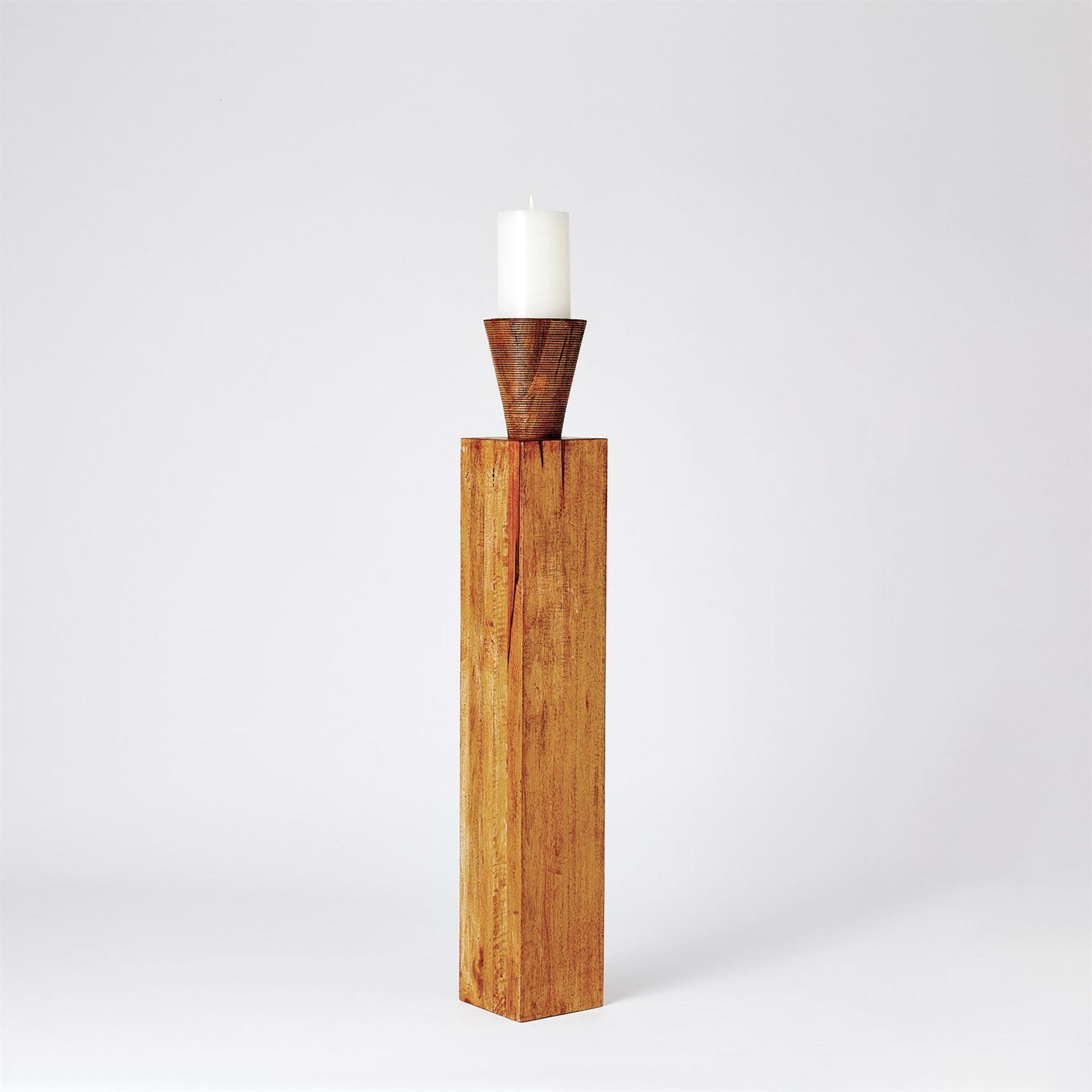 Corot Floor Pillar Holder by Global Views in brown textured. Made from mango in a eclectic & global style.