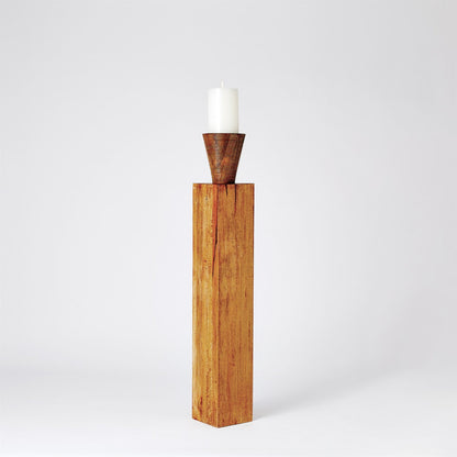 Corot Floor Pillar Holder by Global Views in brown textured. Made from mango in a eclectic & global style.