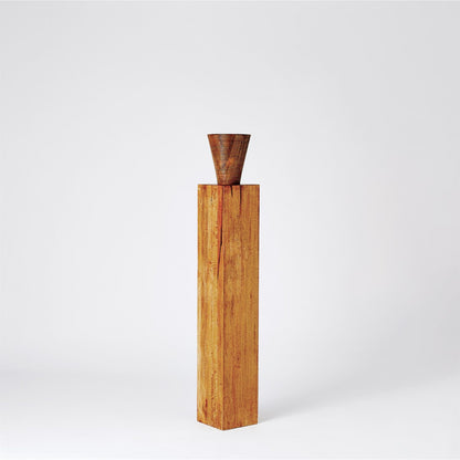 Corot Floor Pillar Holder by Global Views in brown textured. Made from mango in a eclectic & global style.