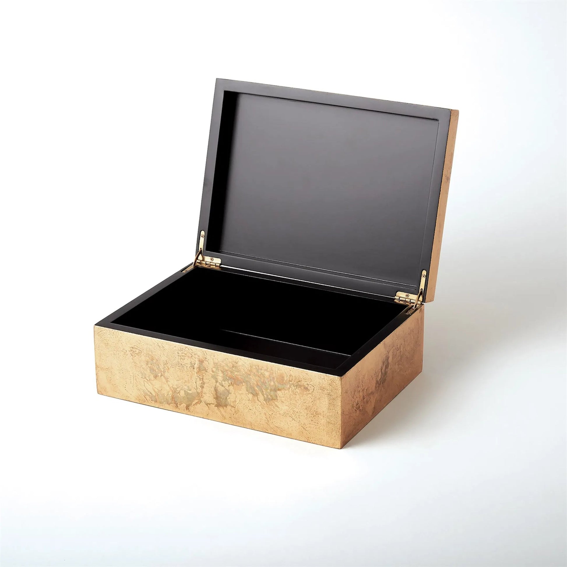 Luxe Leaf Box by Global Views in vietnamese lacquer, gold leaf. Made from mdf in a transitional style.