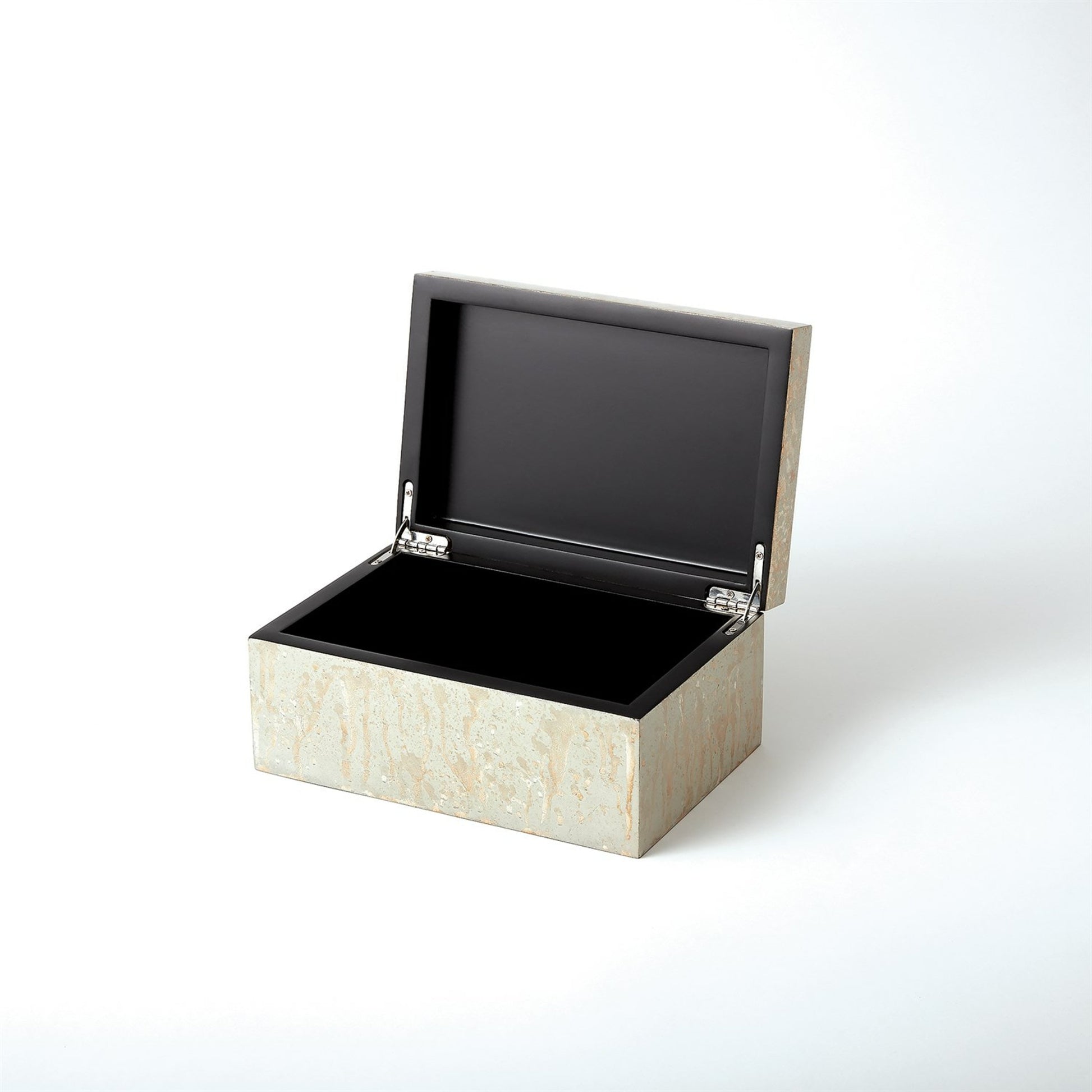 Leaf Box by Global Views in champagne, vietnamese lacquer. Made from mdf in a transitional style.