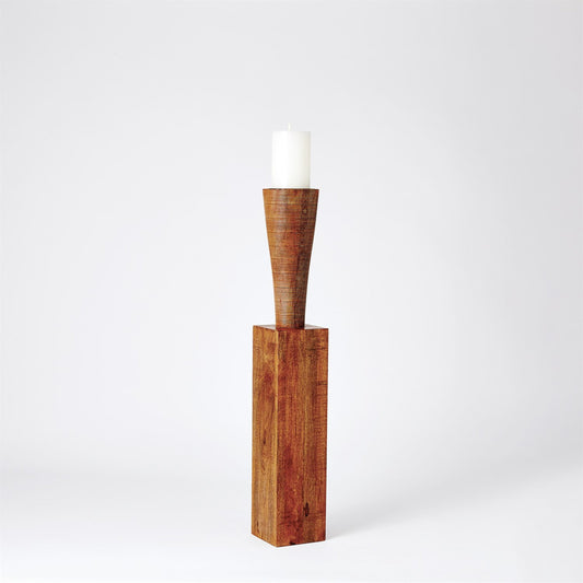 Corot Floor Pillar Holder by Global Views in brown textured. Made from mango in a eclectic & global style.