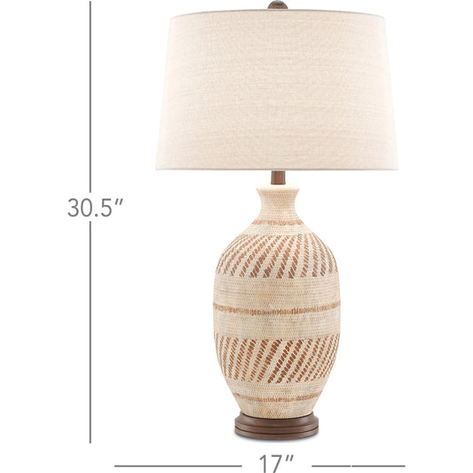 Faiyum Table Lamp by Currey and Company in tan, brown, hand-rubbed bronze. Made from terracotta, wood in a coastal style.