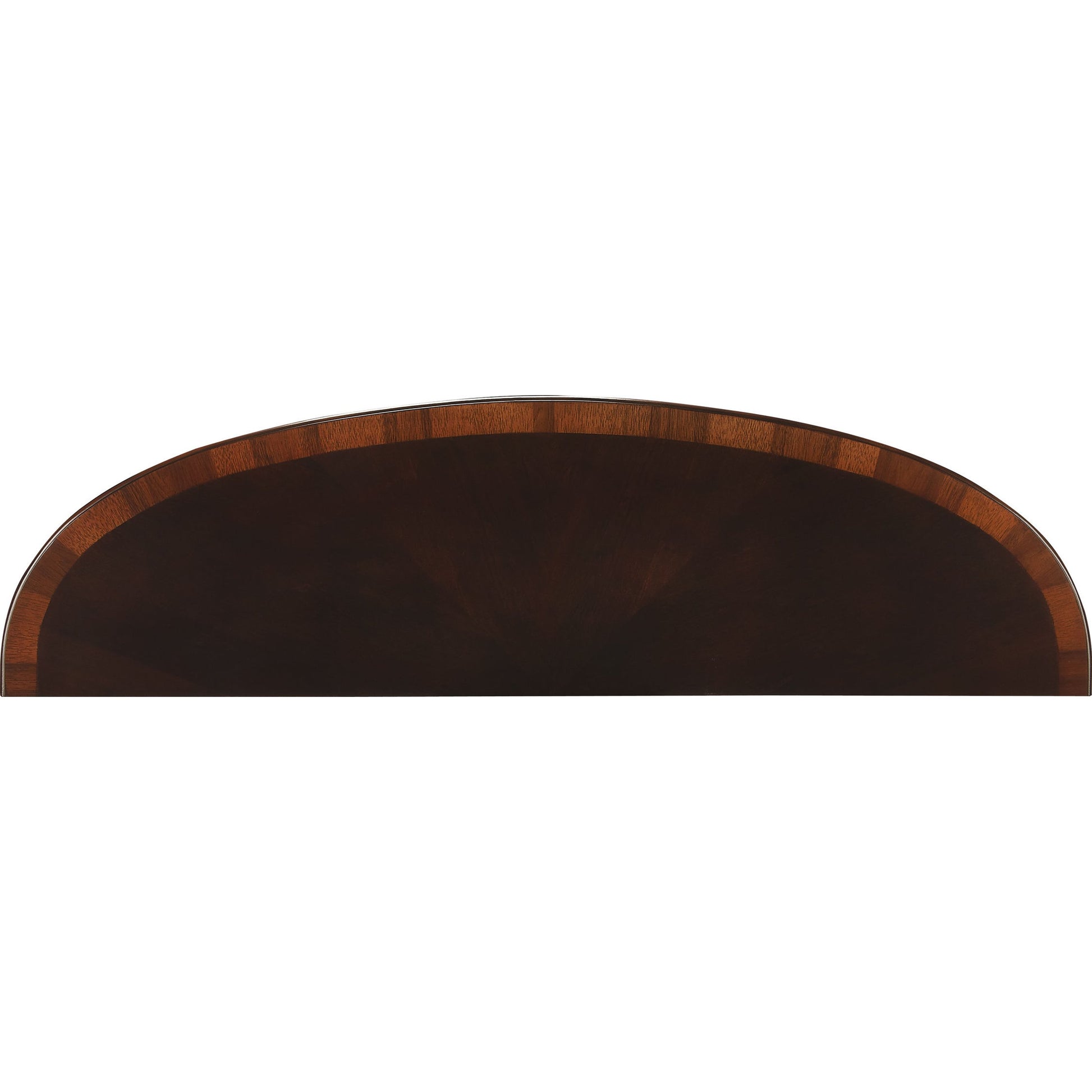 Astor Cherry Nouveau Demilune Console Table by Butler Specialty Company in dark brown and cherry nouveau. Made from rubberwood solids, mdf, resin, cherry, mozambique veneers in a modern style.