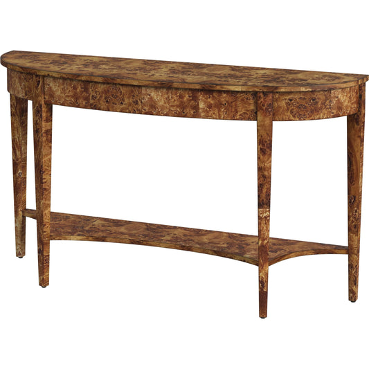 Astor Burl Demilune Console Table by Butler Specialty Company. Made from rubberwood solids, mdf, resin, cherry, maple and olive ash burl veneers in a modern style.