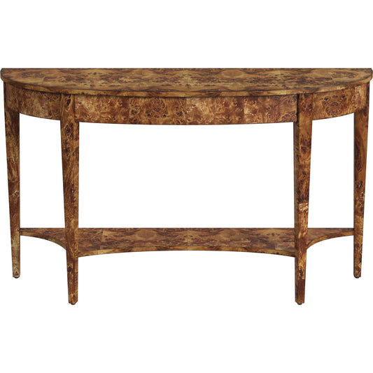 Astor Burl Demilune Console Table by Butler Specialty Company. Made from rubberwood solids, mdf, resin, cherry, maple and olive ash burl veneers in a modern style.