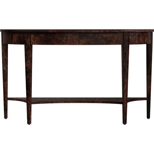 Astor Burl Demilune Console Table by Butler Specialty Company. Made from rubberwood solids, mdf, resin, cherry, maple and olive ash burl veneers in a modern style.