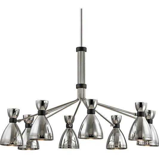 Solaris Chandelier by Hudson Valley in polished nickel. Made from steel in a modern style.
